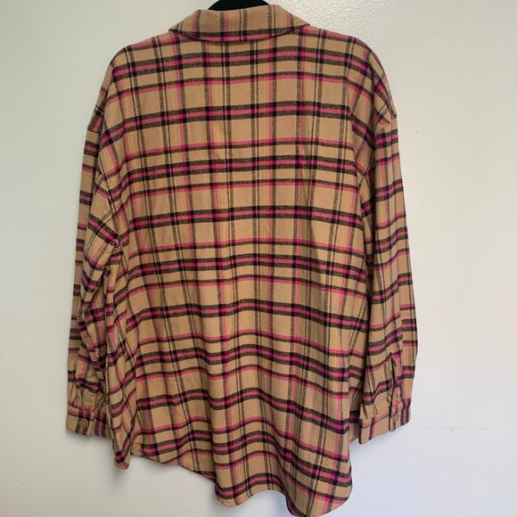 Lane Bryant Women’s Tan Pink Plaid Flannel Cotton Shacket Size 18/20 - Picture 4 of 5